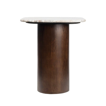 Kaito 18" Rustic Minimalist Marble/Wood Accent Table